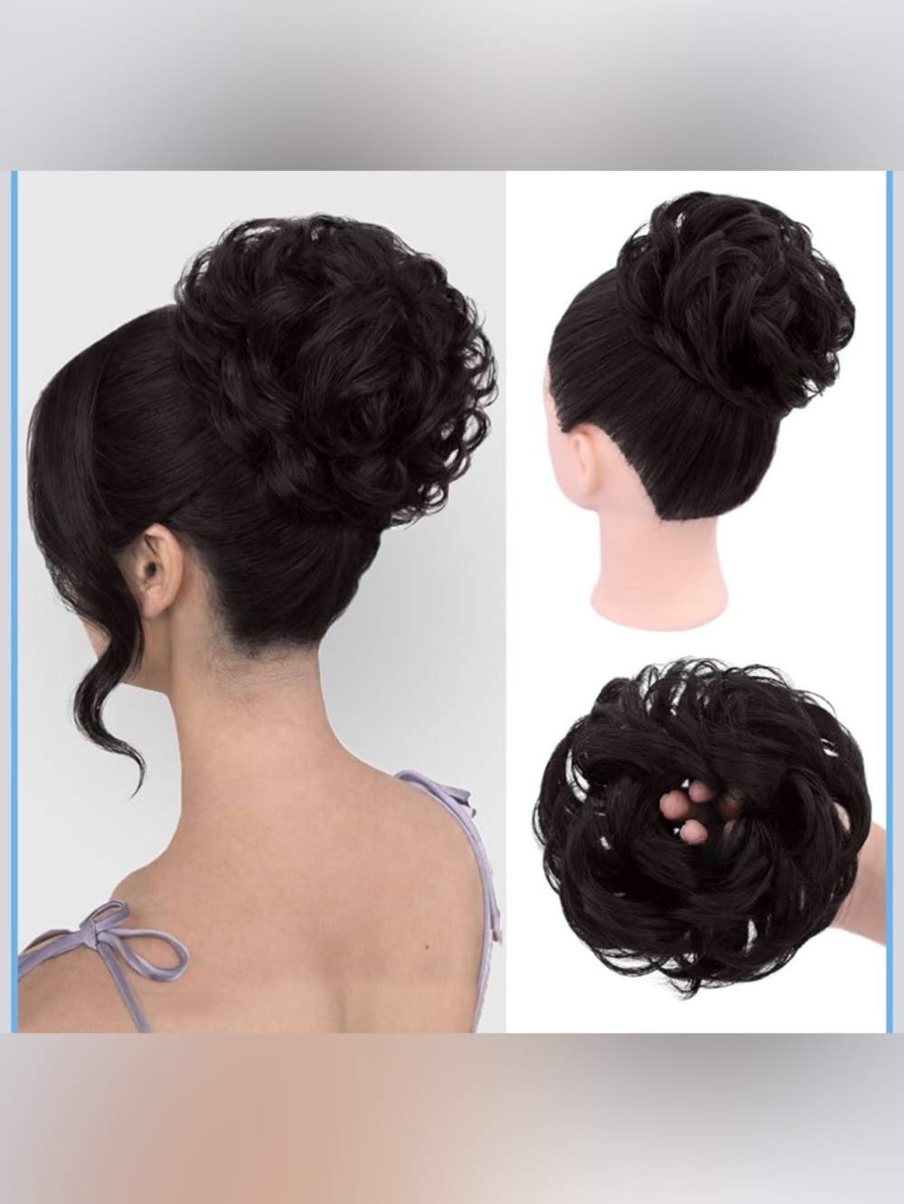 Messy Bun Hair Piece Large Wavy Curly Synthetic Hair Bun (Brown Black)